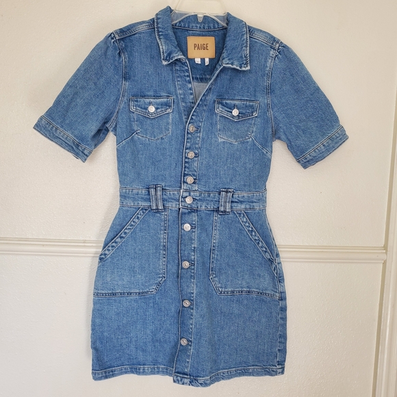 Paige Denim Button-Up Dress Mayslie Dress Hailey Denim Sz M - Picture 1 of 16